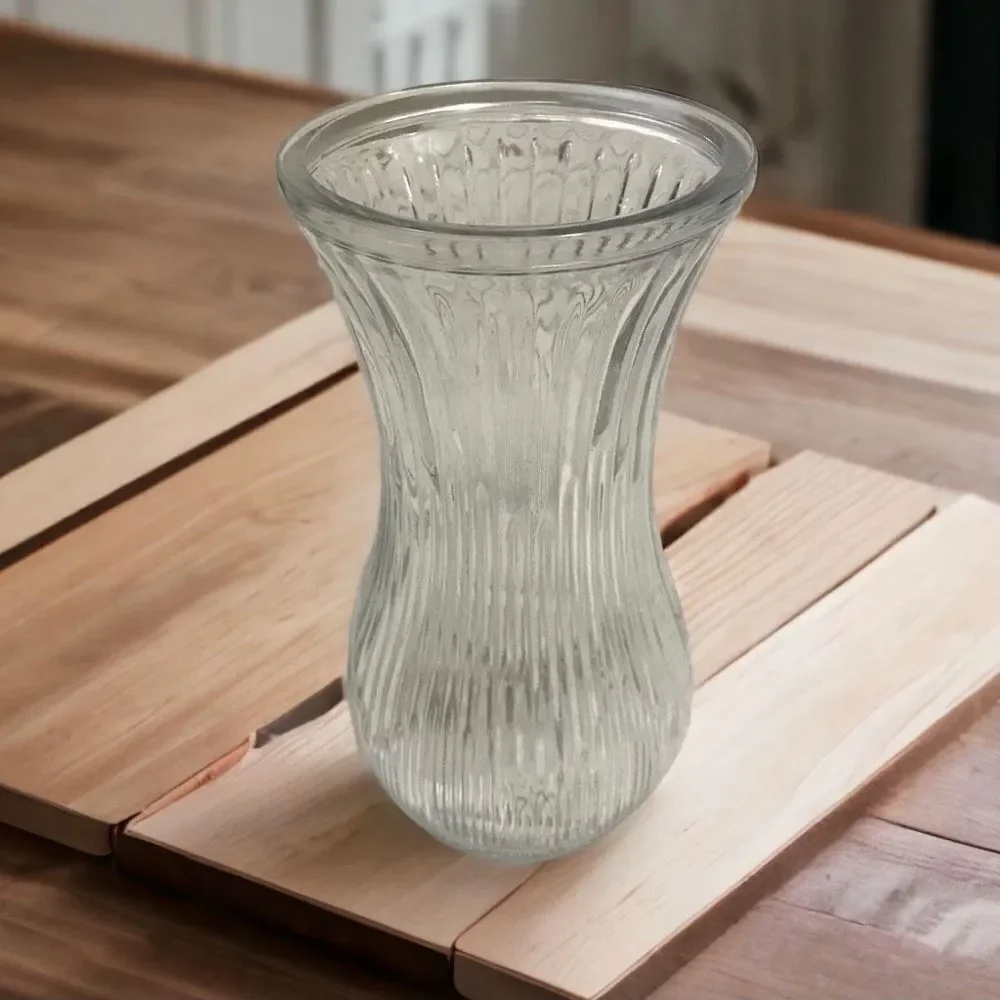 Vintage Hoosier Glass Vase Clear‎ Ribbed 4086-A Flare top